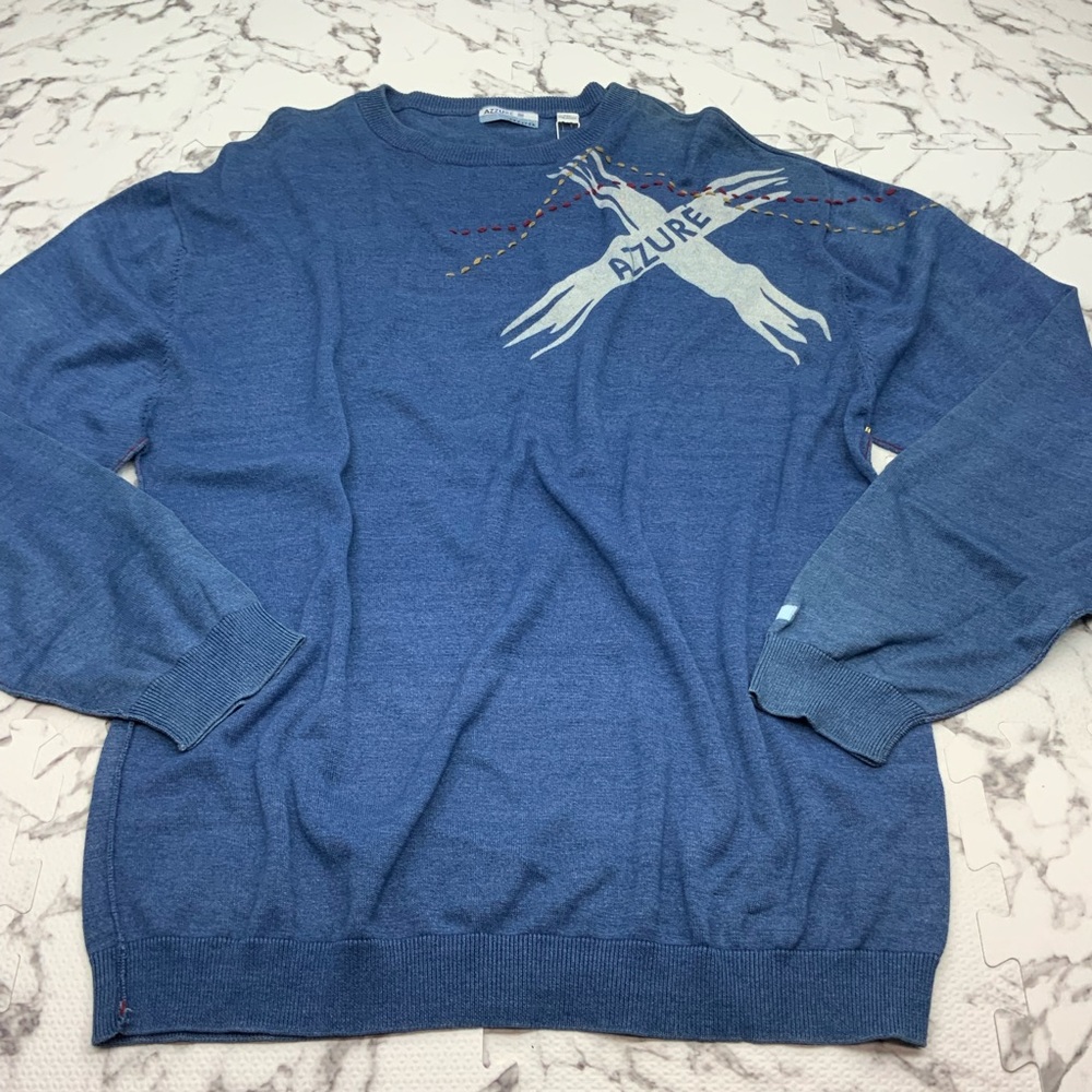 Men's Azzure Vintage Style Blue White Crewneck Sweatshirt NWT